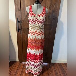 Sanctuary Chevron Knit Maxi Dress Multicolor Crochet Boho Festival Retro